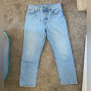 rigid light blue levi's 501 jeans with button fly